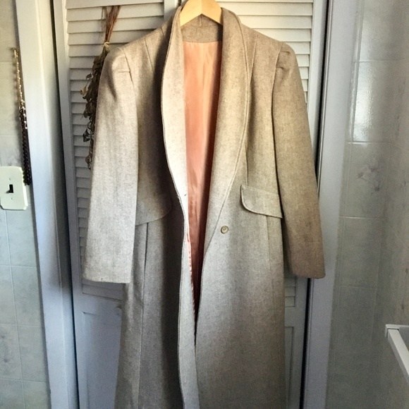 Vintage} Creamy Grey Long Wool Maxi Coat, 8 - Picture 8 of 8